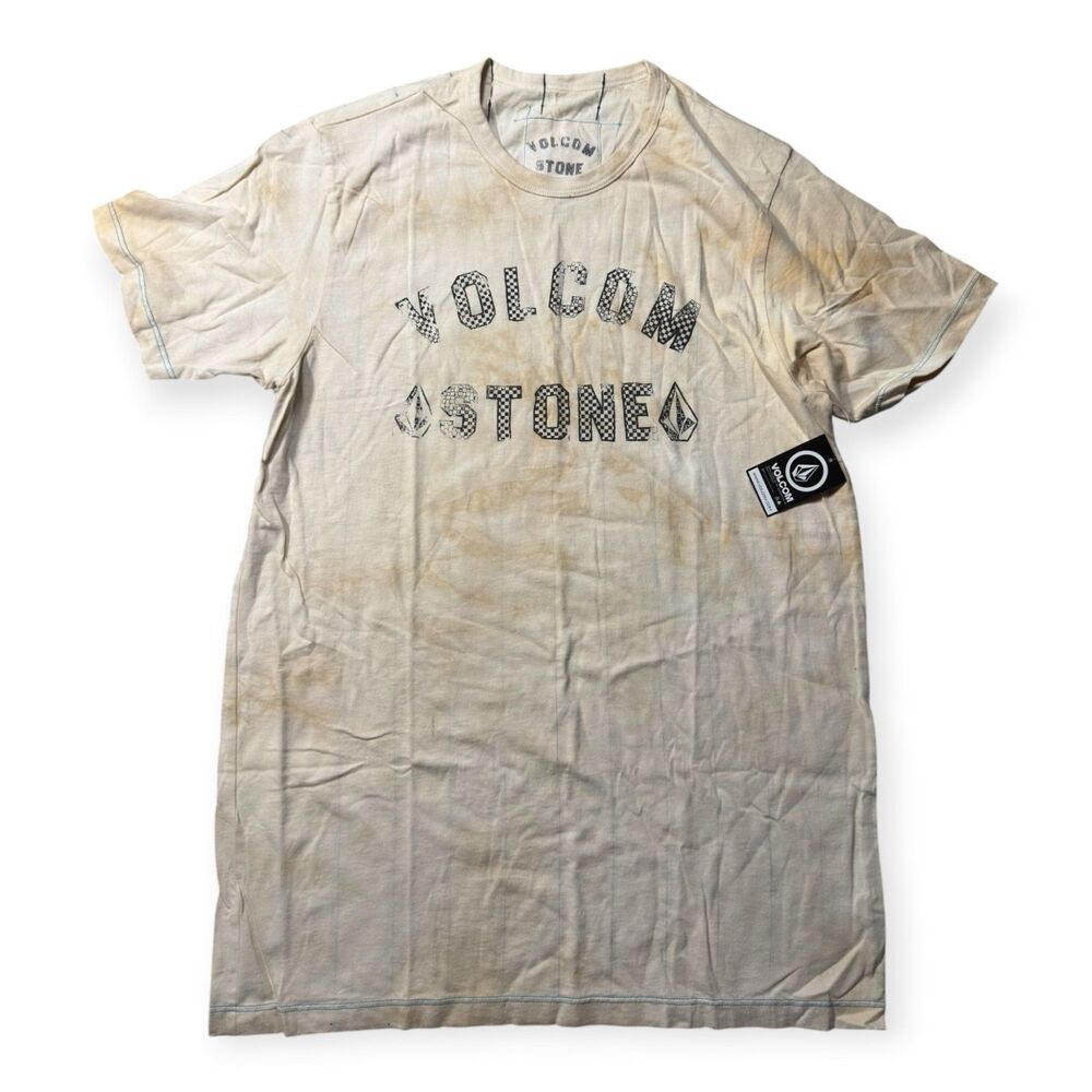 Volcom Stone Logo Beige T-Shirt Size Medium Shirt Skater VTG 90s Rare BNWT